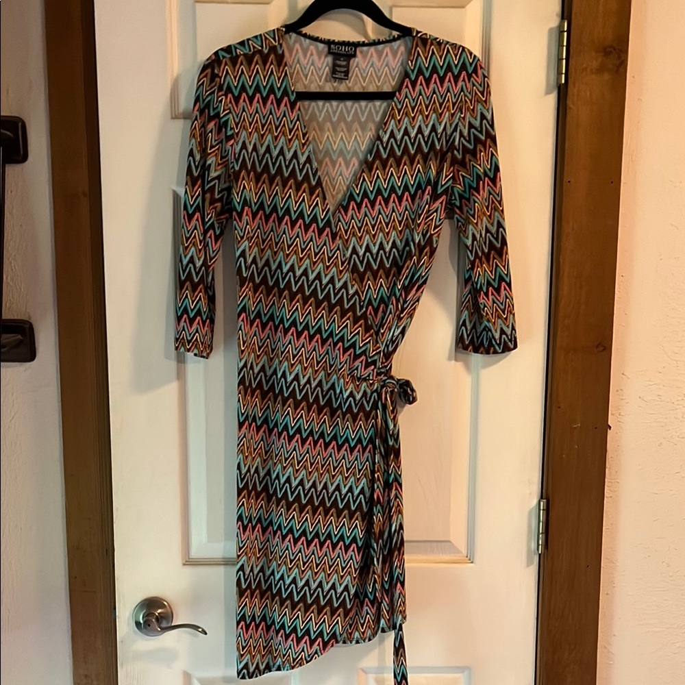 Soho Apparel Multicolor Chevron Wrap Midi Dress